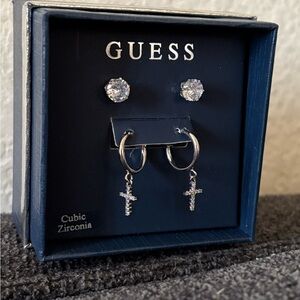 Guess Silver Cubic Zirconia Cross Earrings